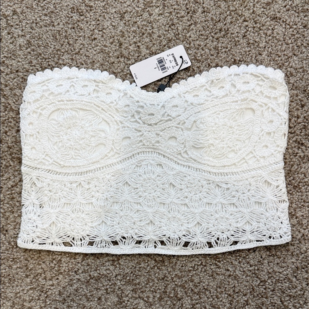 White crochet Strapless Top